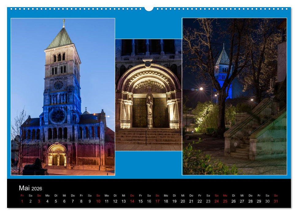 Schweinfurt bei Nacht verzaubernd und bunt (CALVENDO Wandkalender 2026)