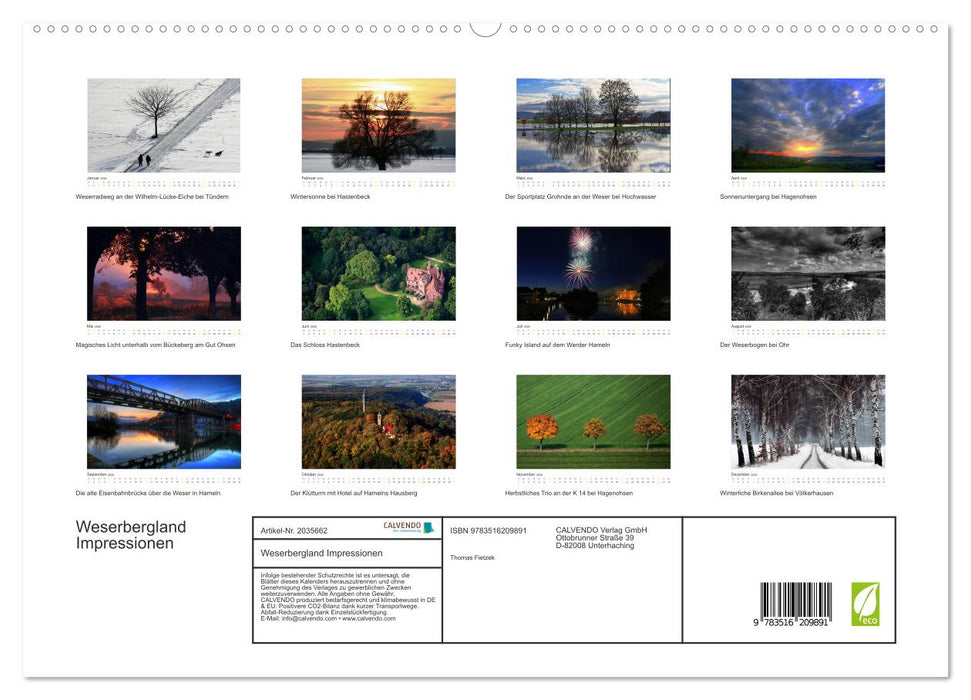 Weserbergland Impressionen (CALVENDO Premium Wandkalender 2026)