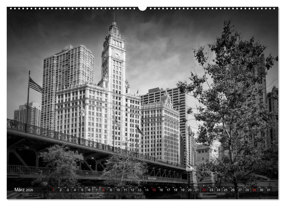 CHICAGO Monochrom (CALVENDO Premium Wandkalender 2026)