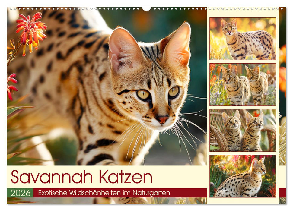 Savannah Katzen. Exotische Wildschönheiten im Naturgarten (CALVENDO Wandkalender 2026)
