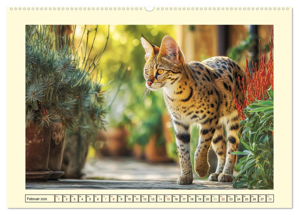 Savannah Katzen. Exotische Wildschönheiten im Naturgarten (CALVENDO Wandkalender 2026)