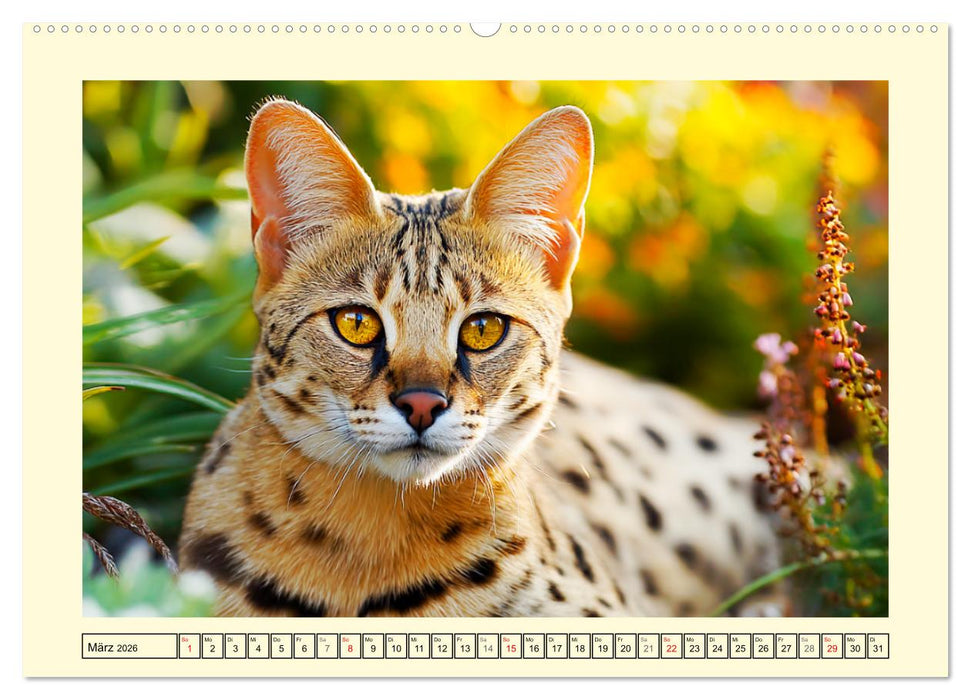 Savannah Katzen. Exotische Wildschönheiten im Naturgarten (CALVENDO Wandkalender 2026)