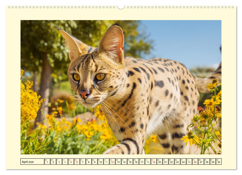 Savannah Katzen. Exotische Wildschönheiten im Naturgarten (CALVENDO Wandkalender 2026)