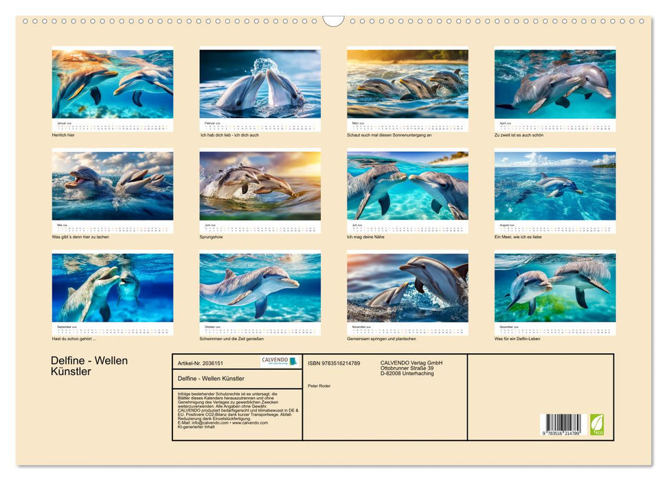 Delfine - Wellen Künstler (CALVENDO Wandkalender 2026)