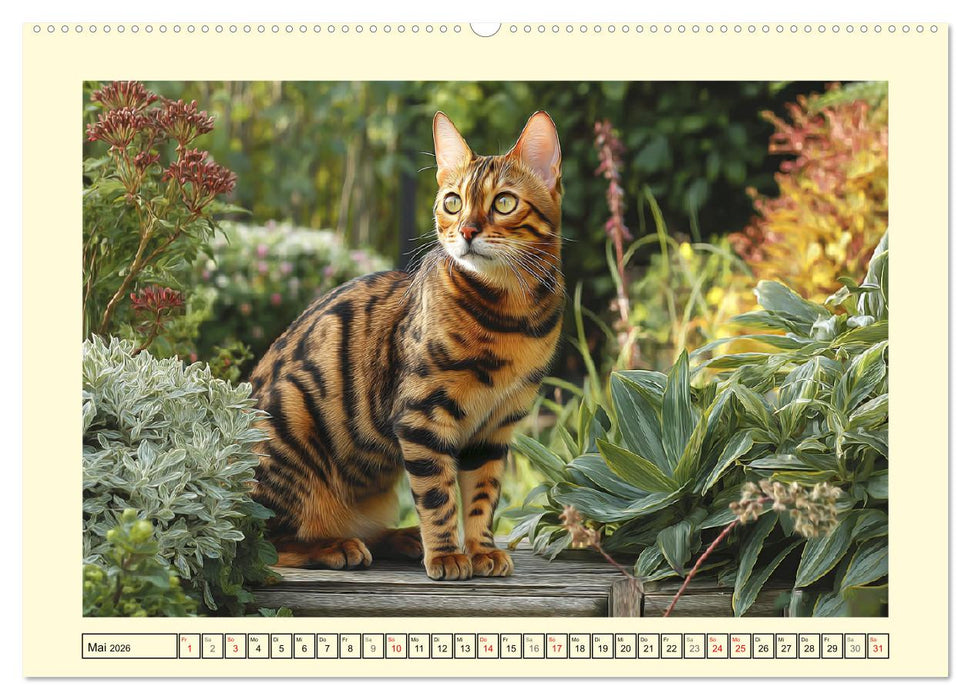 Toyger Katzen. Der exotische Mini-Tiger im Garten (CALVENDO Premium Wandkalender 2026)