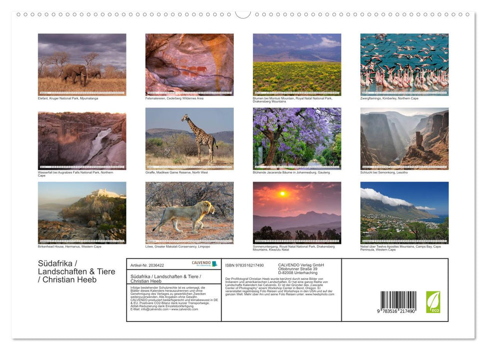 Südafrika / Landschaften & Tiere / Christian Heeb (CALVENDO Premium Wandkalender 2026)