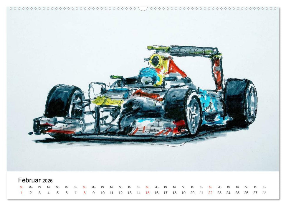 Illustrationen Formel 1 Rennwagen (CALVENDO Wandkalender 2026)