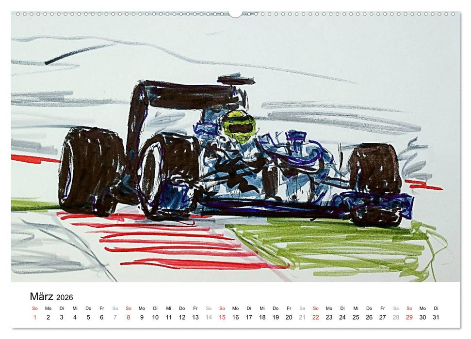 Illustrationen Formel 1 Rennwagen (CALVENDO Wandkalender 2026)