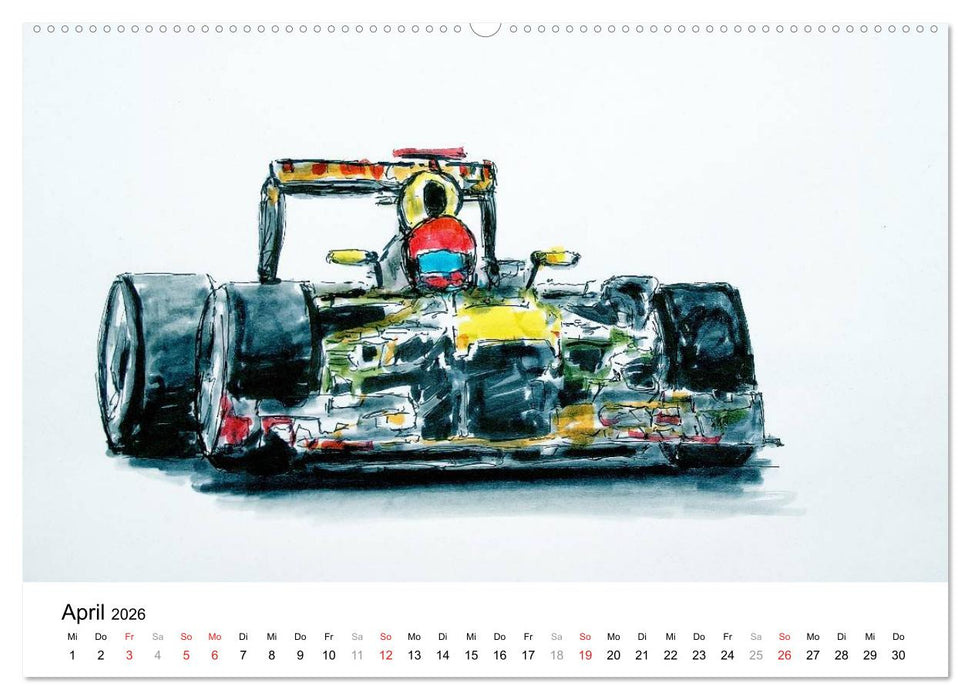 Illustrationen Formel 1 Rennwagen (CALVENDO Wandkalender 2026)