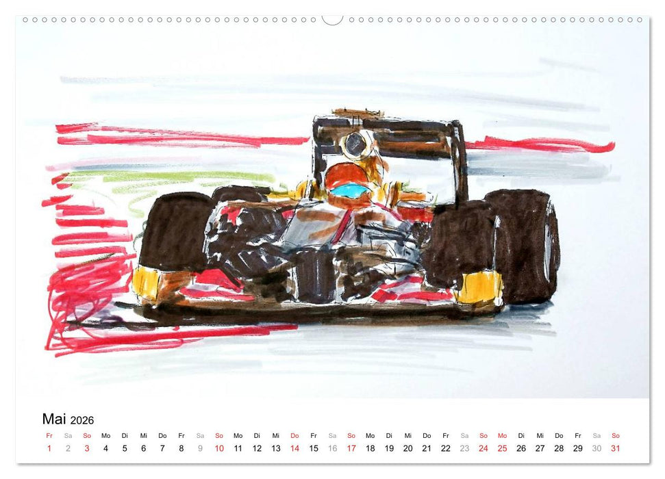 Illustrationen Formel 1 Rennwagen (CALVENDO Wandkalender 2026)