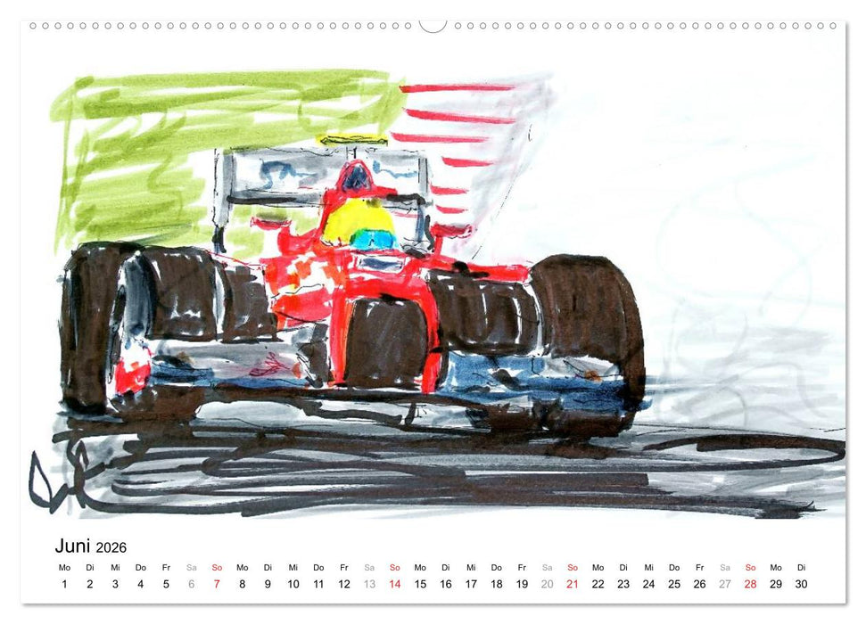 Illustrationen Formel 1 Rennwagen (CALVENDO Wandkalender 2026)