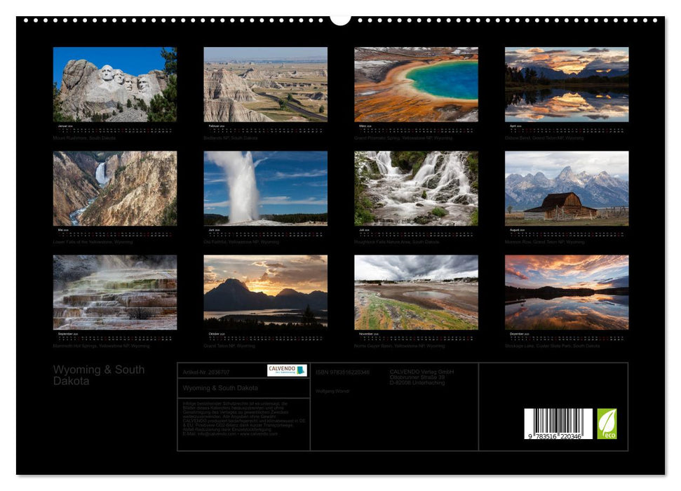 Wyoming & South Dakota (CALVENDO Premium Wandkalender 2026)