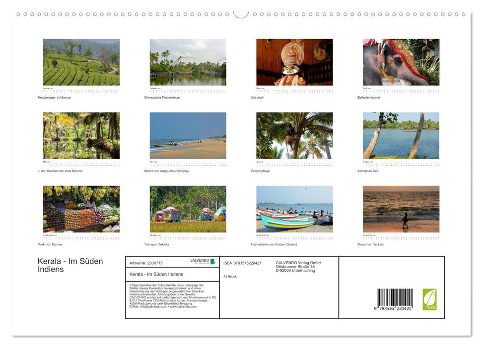 Kerala - Im Süden Indiens (CALVENDO Premium Wandkalender 2026)