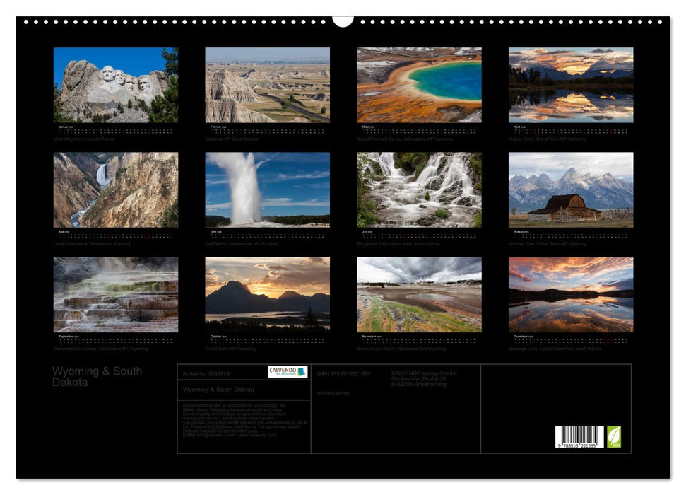 Wyoming & South Dakota (CALVENDO Wandkalender 2026)