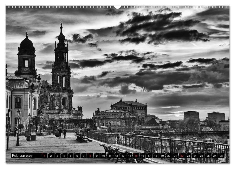 Dresden Faszination Schwarz Weiss (CALVENDO Premium Wandkalender 2026)