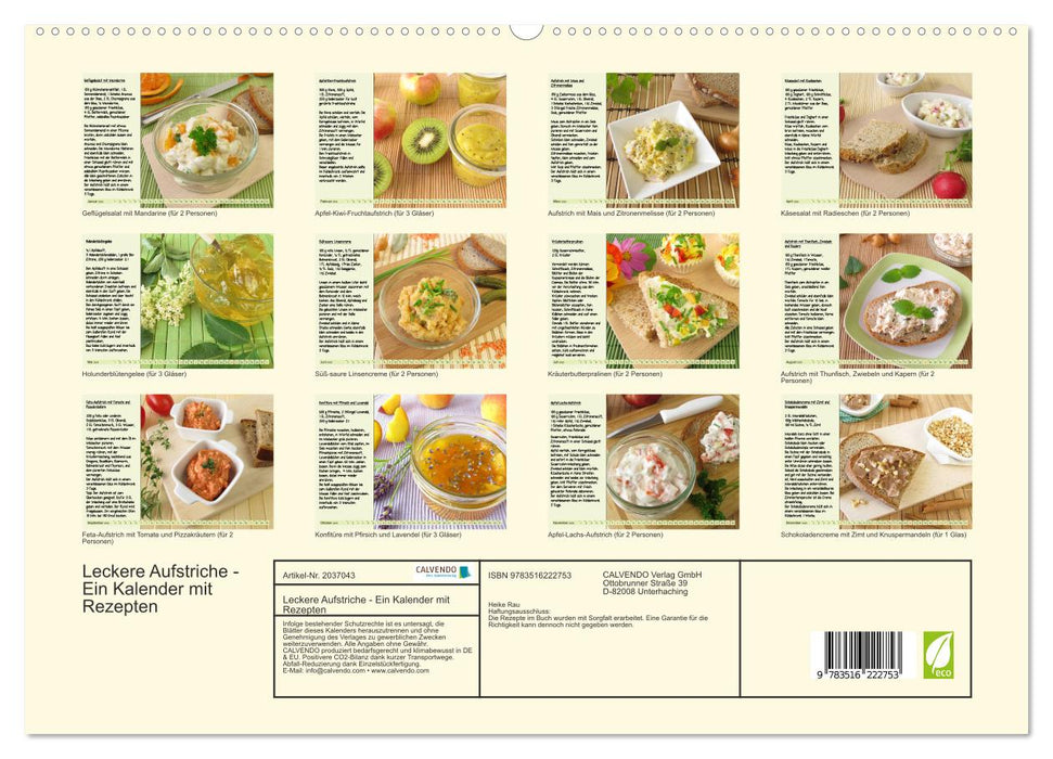 Leckere Aufstriche - Ein Kalender mit Rezepten (CALVENDO Premium Wandkalender 2026)