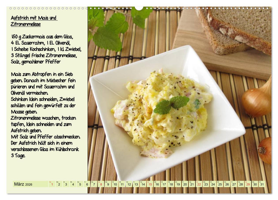 Leckere Aufstriche - Ein Kalender mit Rezepten (CALVENDO Premium Wandkalender 2026)