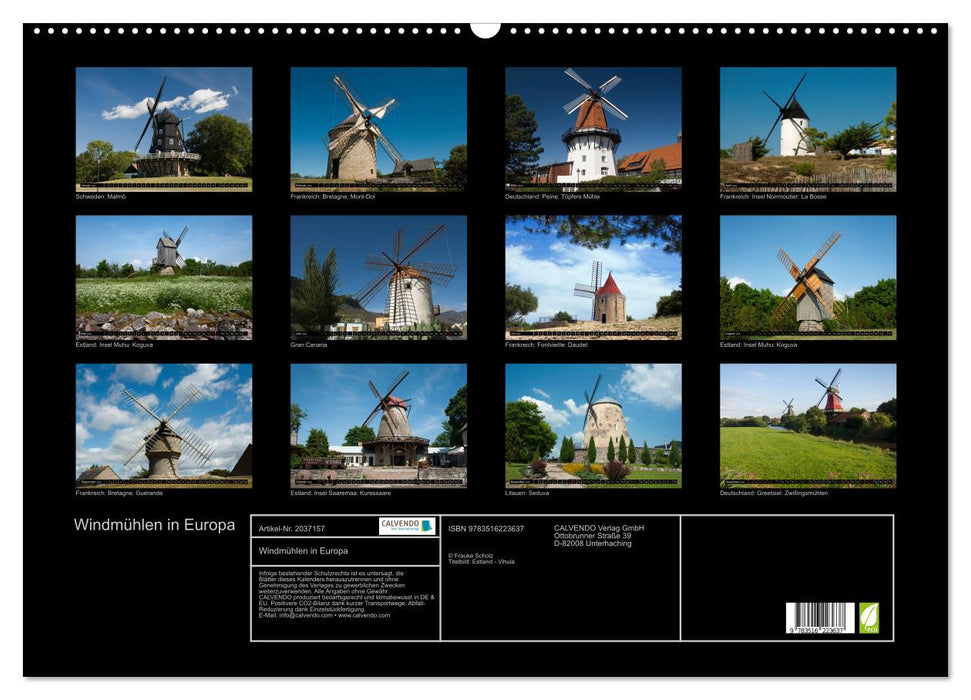 Windmühlen in Europa (CALVENDO Wandkalender 2026)