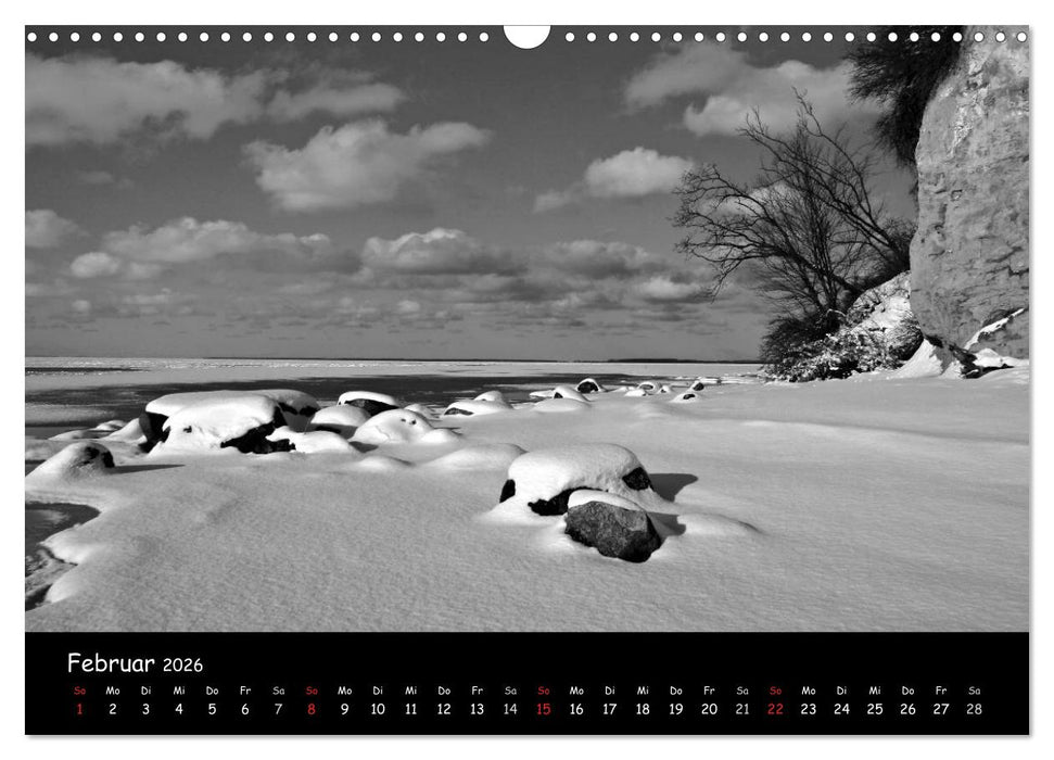 Rügen in schwarz-weiß (CALVENDO Wandkalender 2026)