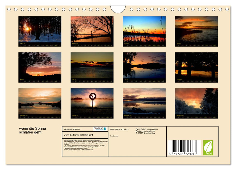 wenn die Sonne schlafen geht (CALVENDO Wandkalender 2026)