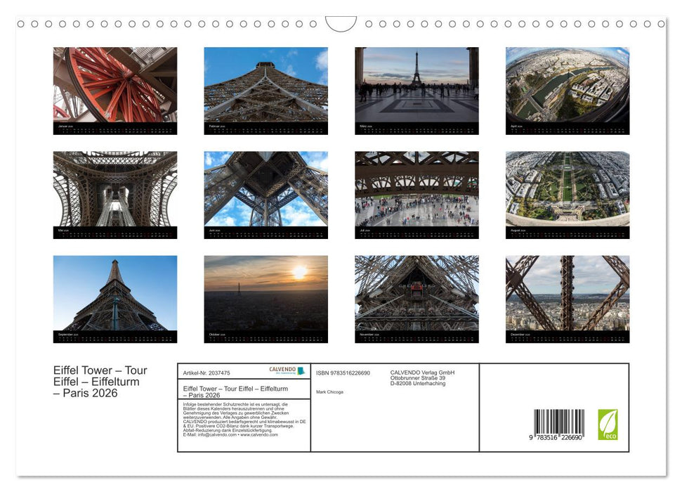 Eiffel Tower – Tour Eiffel – Eiffelturm – Paris 2026 (CALVENDO Wandkalender 2026)