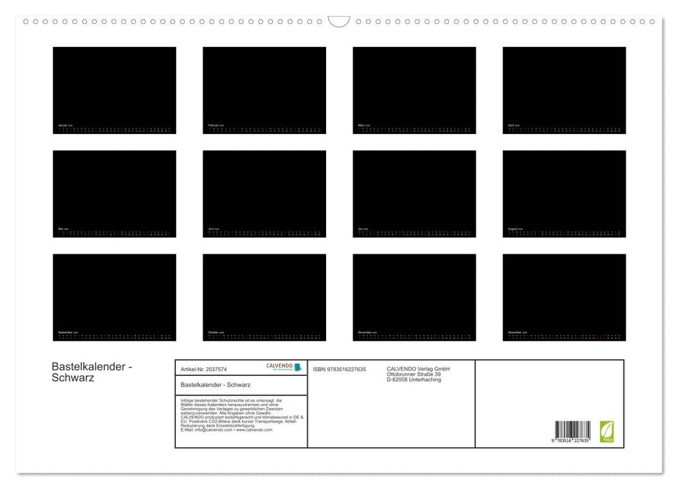 Bastelkalender - Schwarz (CALVENDO Wandkalender 2026)