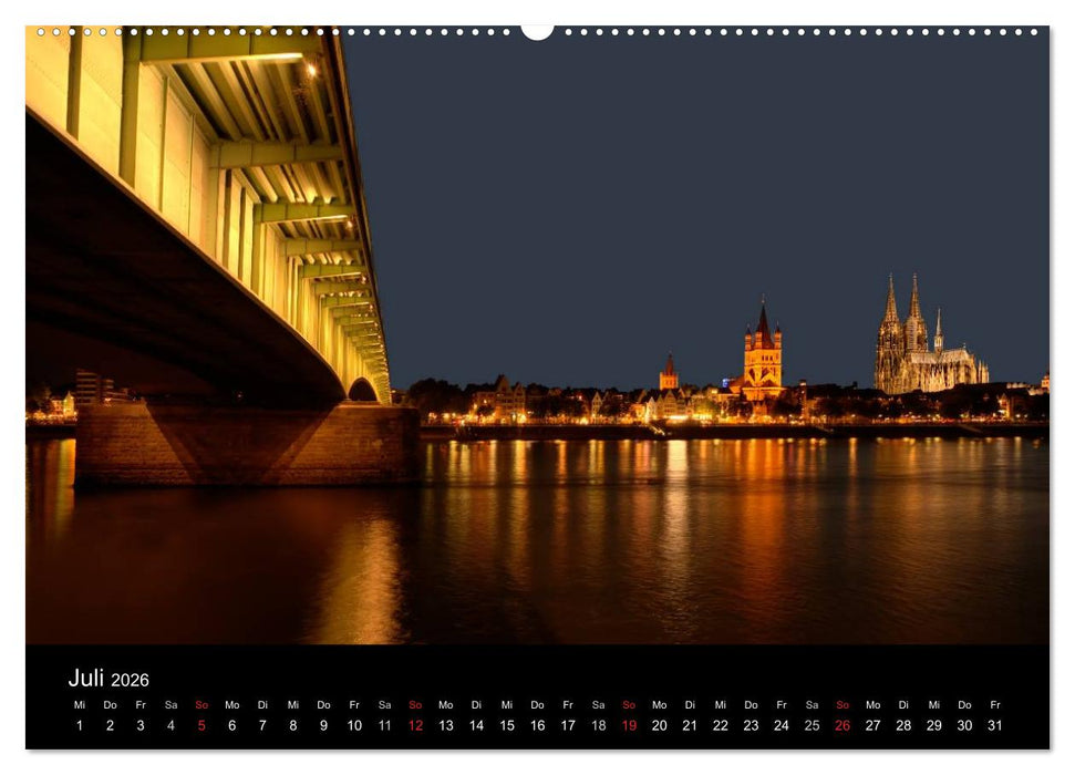 Köln bei Nacht (CALVENDO Premium Wandkalender 2026)