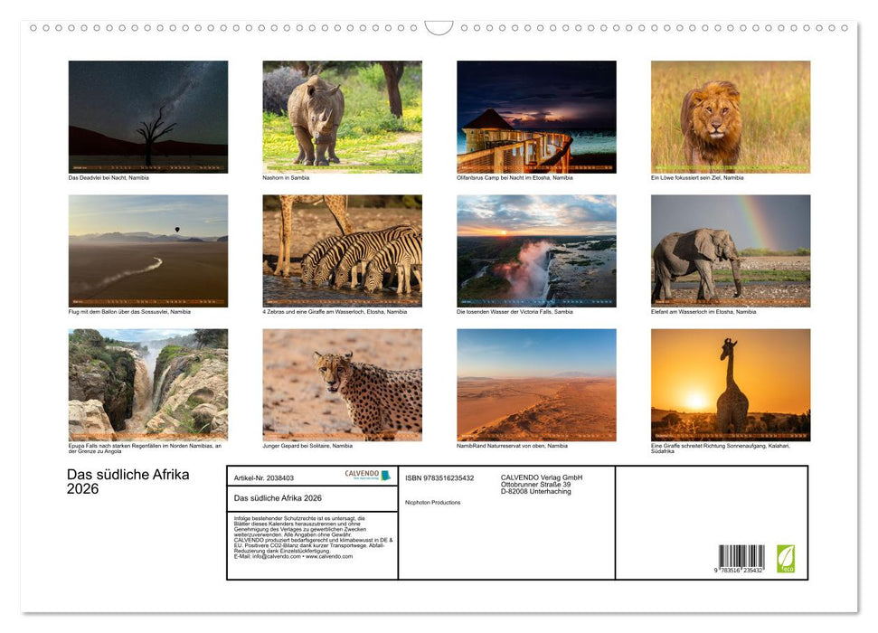 Das südliche Afrika 2026 (CALVENDO Wandkalender 2026)