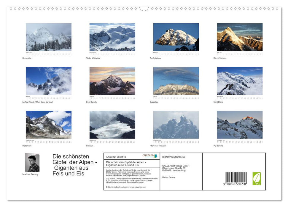 Die schönsten Gipfel der Alpen - Giganten aus Fels und Eis (CALVENDO Premium Wandkalender 2026)