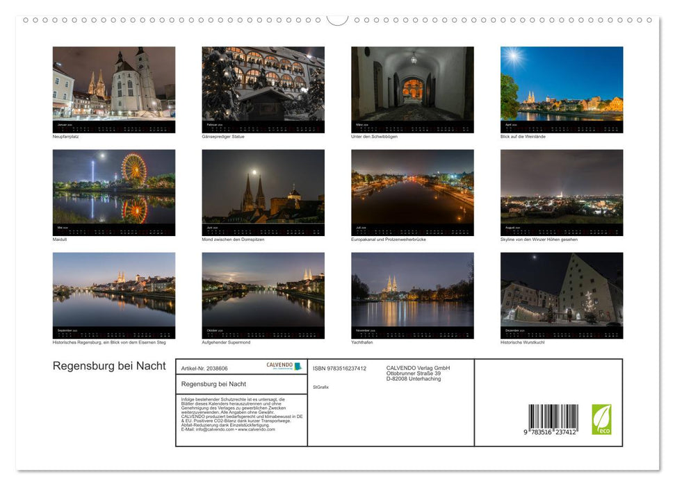 Regensburg bei Nacht (CALVENDO Premium Wandkalender 2026)