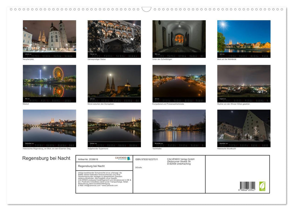 Regensburg bei Nacht (CALVENDO Wandkalender 2026)