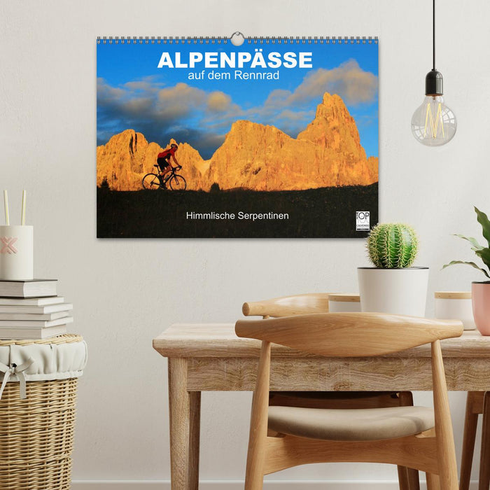 Alpenpässe auf dem Rennrad "Himmlische Serpentinen" (CALVENDO Wandkalender 2026)