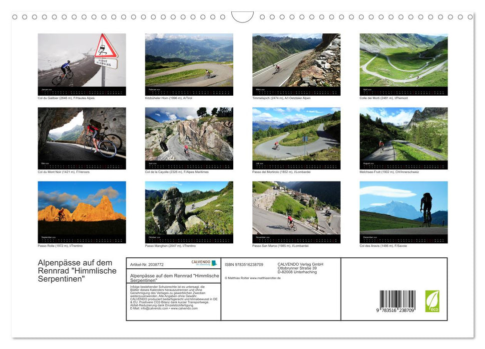 Alpenpässe auf dem Rennrad "Himmlische Serpentinen" (CALVENDO Wandkalender 2026)
