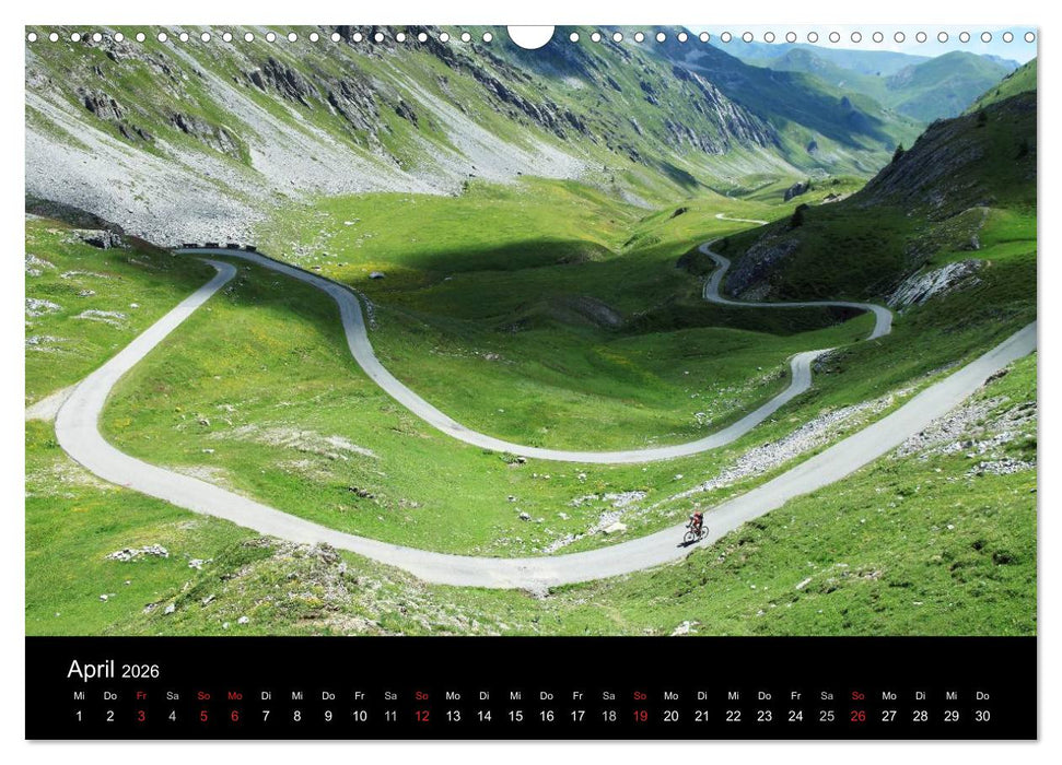 Alpenpässe auf dem Rennrad "Himmlische Serpentinen" (CALVENDO Wandkalender 2026)