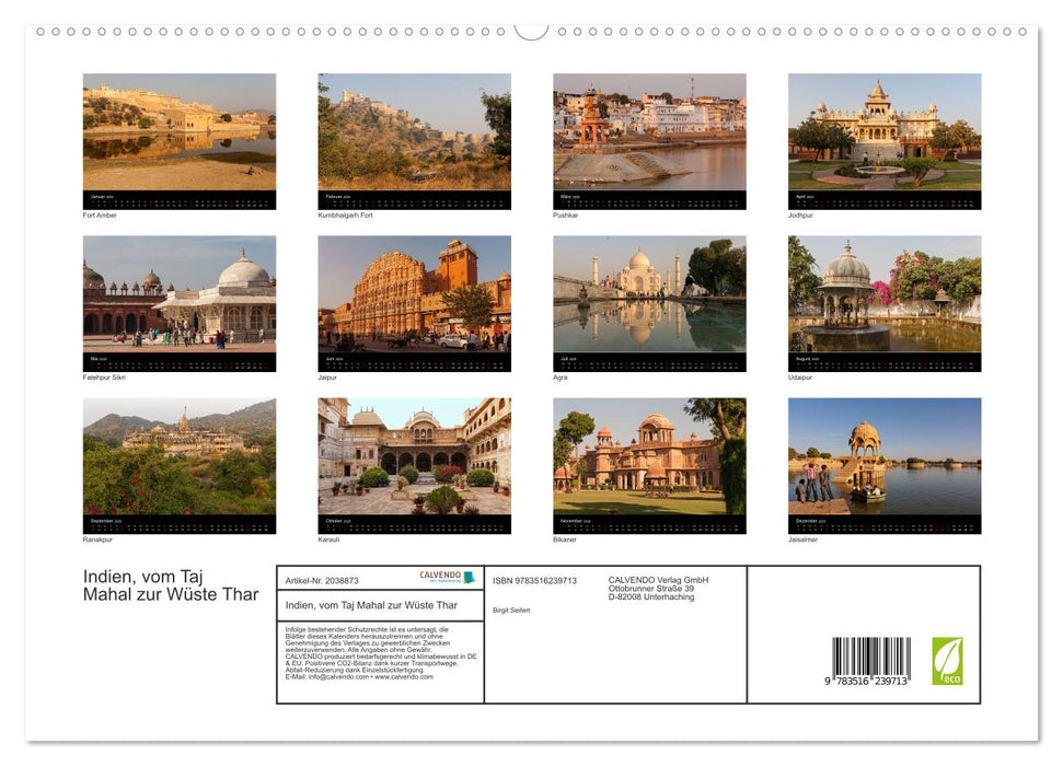 Indien, vom Taj Mahal zur Wüste Thar (CALVENDO Premium Wandkalender 2026)