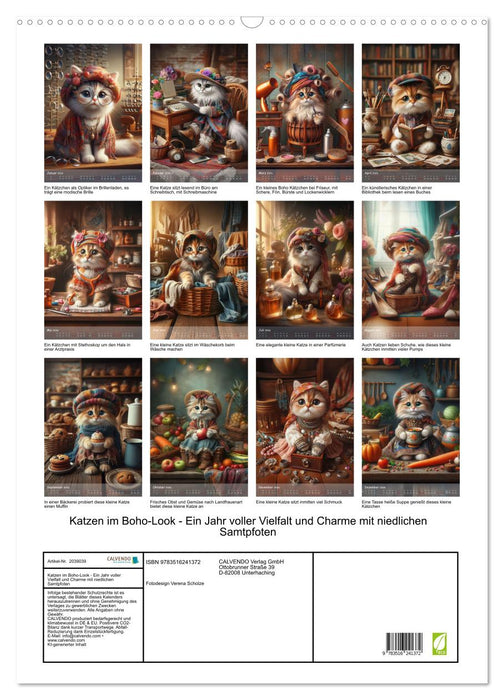 Katzen im Boho-Look - Ein Jahr voller Vielfalt und Charme mit niedlichen Samtpfoten (CALVENDO Wandkalender 2026)