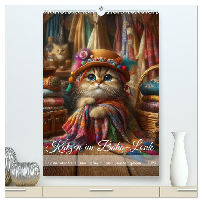 Katzen im Boho-Look - Ein Jahr voller Vielfalt und Charme mit niedlichen Samtpfoten (CALVENDO Premium Wandkalender 2026)