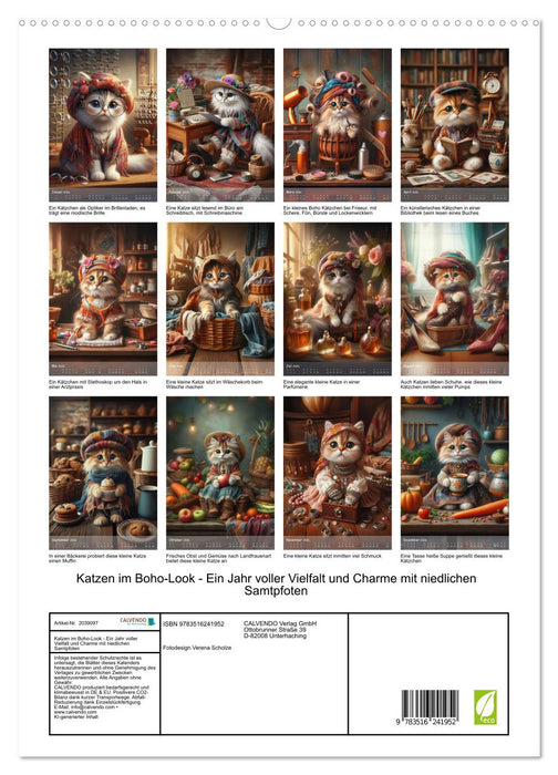 Katzen im Boho-Look - Ein Jahr voller Vielfalt und Charme mit niedlichen Samtpfoten (CALVENDO Premium Wandkalender 2026)