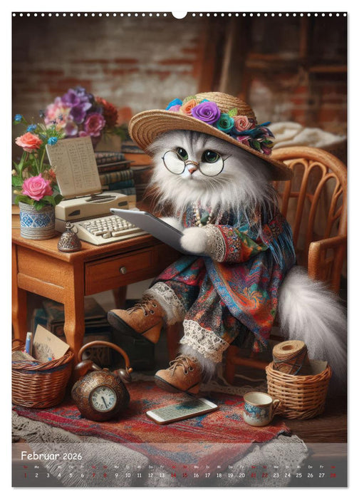 Katzen im Boho-Look - Ein Jahr voller Vielfalt und Charme mit niedlichen Samtpfoten (CALVENDO Premium Wandkalender 2026)