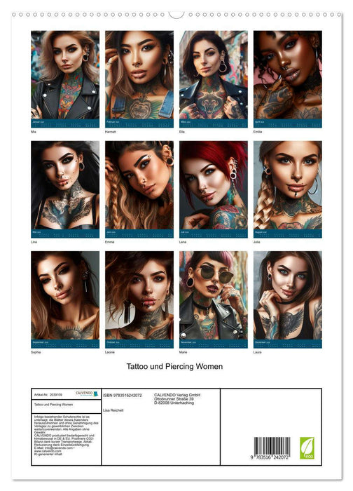 Tattoo und Piercing Women (CALVENDO Premium Wandkalender 2026)