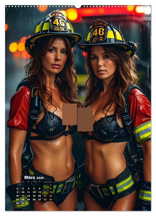 Heiße Feuerheldinnen - Verführerische Feuerwehrfrauen im Dienst der Fantasie (CALVENDO Wandkalender 2026)