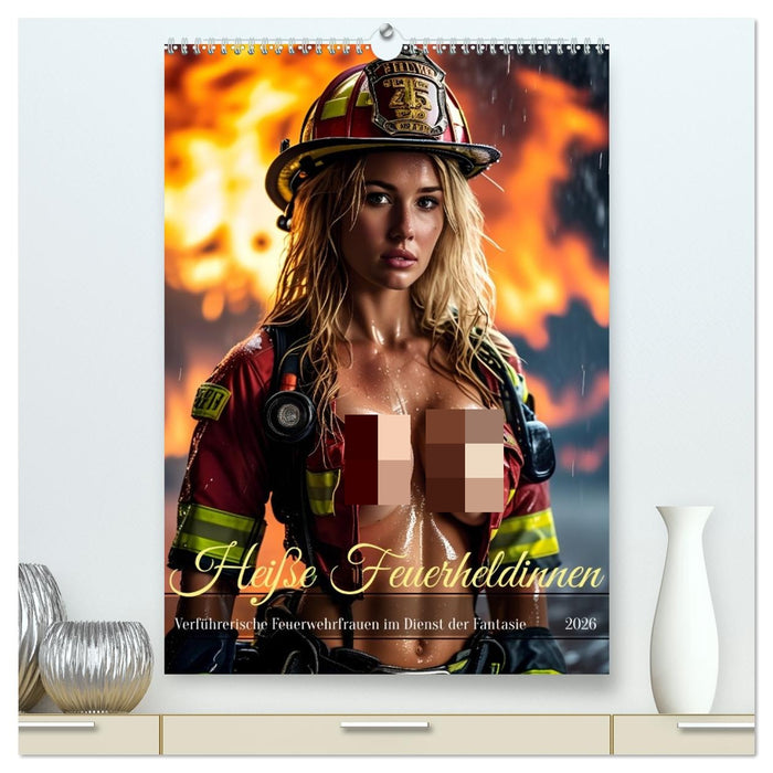 Heiße Feuerheldinnen - Verführerische Feuerwehrfrauen im Dienst der Fantasie (CALVENDO Premium Wandkalender 2026)