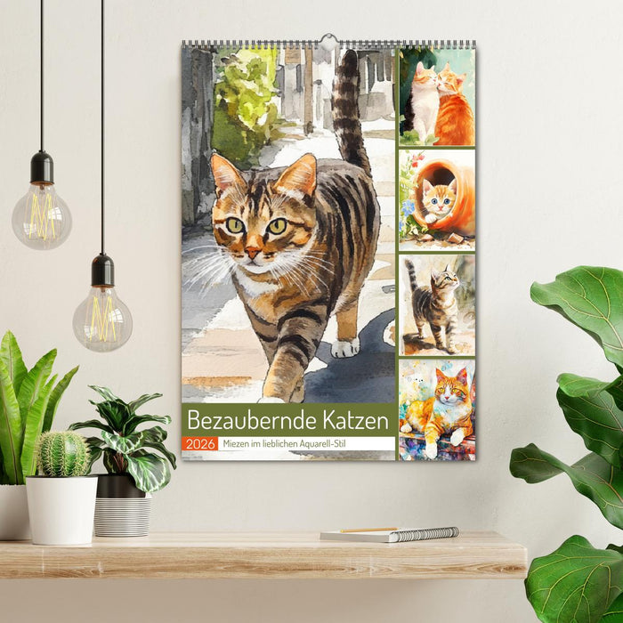 Bezaubernde Katzen. Miezen im lieblichen Aquarell-Stil (CALVENDO Wandkalender 2026)
