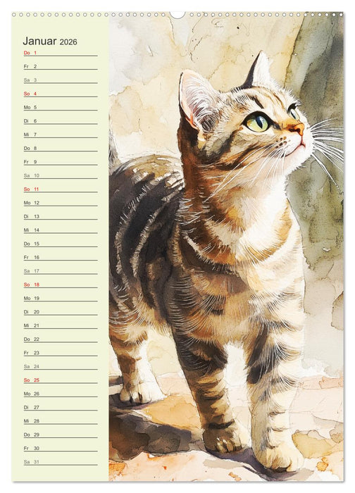 Bezaubernde Katzen. Miezen im lieblichen Aquarell-Stil (CALVENDO Wandkalender 2026)