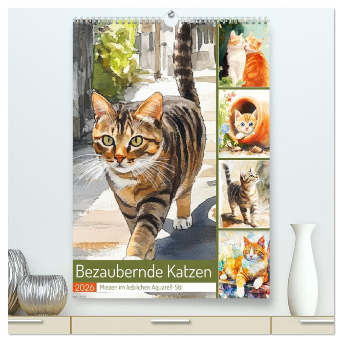 Bezaubernde Katzen. Miezen im lieblichen Aquarell-Stil (CALVENDO Premium Wandkalender 2026)