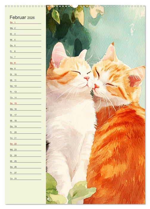 Bezaubernde Katzen. Miezen im lieblichen Aquarell-Stil (CALVENDO Premium Wandkalender 2026)