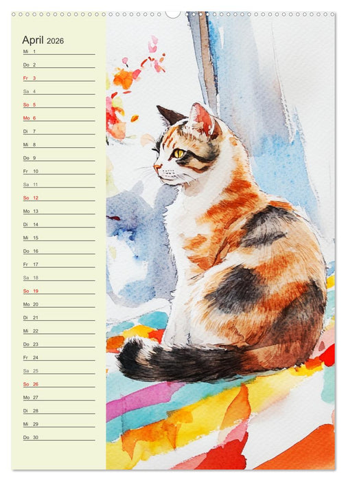Bezaubernde Katzen. Miezen im lieblichen Aquarell-Stil (CALVENDO Premium Wandkalender 2026)