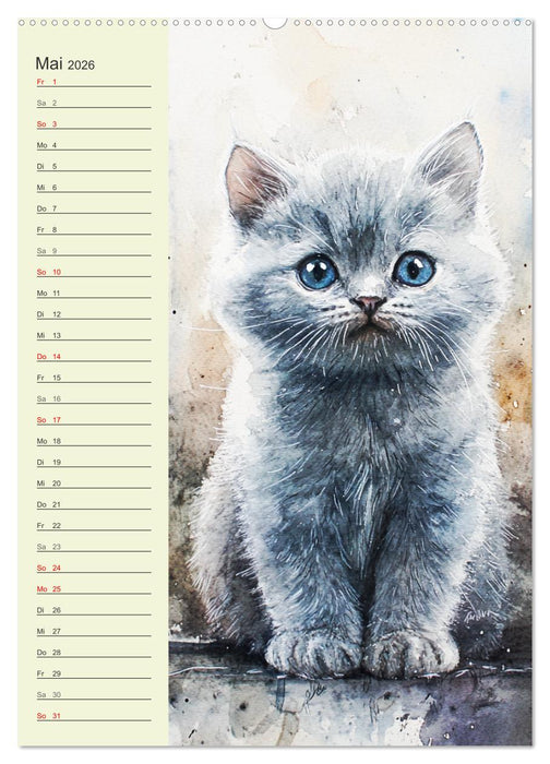Bezaubernde Katzen. Miezen im lieblichen Aquarell-Stil (CALVENDO Premium Wandkalender 2026)