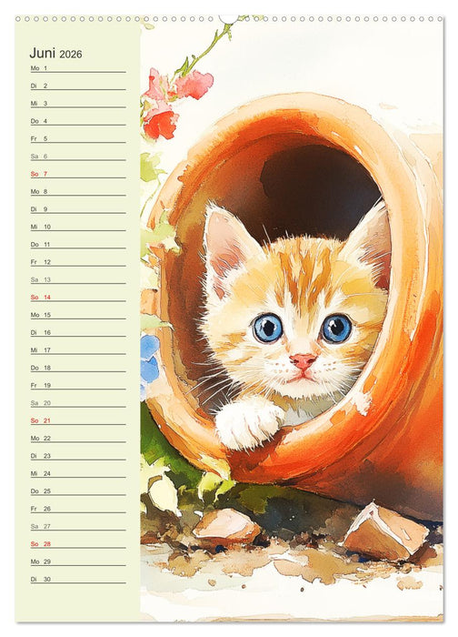 Bezaubernde Katzen. Miezen im lieblichen Aquarell-Stil (CALVENDO Premium Wandkalender 2026)
