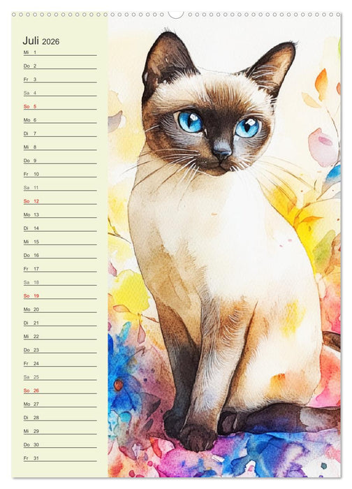 Bezaubernde Katzen. Miezen im lieblichen Aquarell-Stil (CALVENDO Premium Wandkalender 2026)